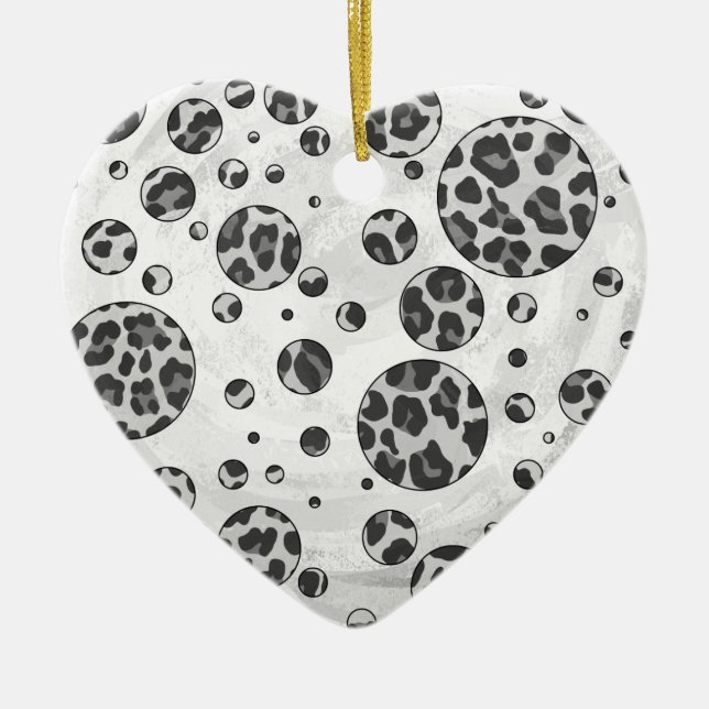 Polka Dot Leopard Black and White Design Ceramic Tree Decoration (Front)