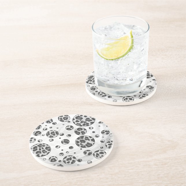 Polka Dot Leopard Black and White Design Coaster (Side)