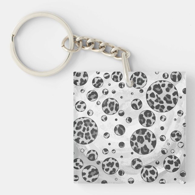 Polka Dot Leopard Black and White Design Key Ring (Front)