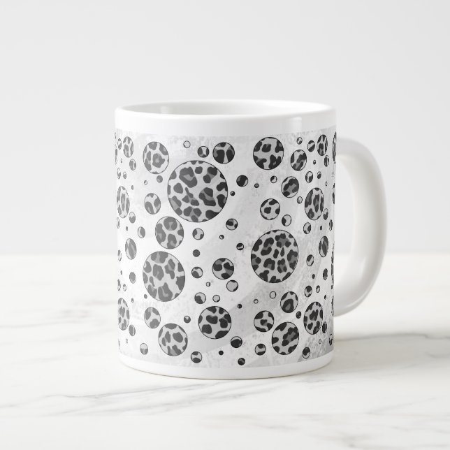 Polka Dot Leopard Black and White Design Large Coffee Mug (Front Right)