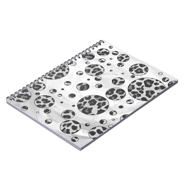 Polka Dot Leopard Black and White Design Notebook (Left Side)
