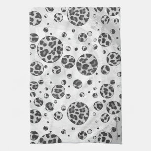 Polka Dot Leopard Black and White Design Tea Towel