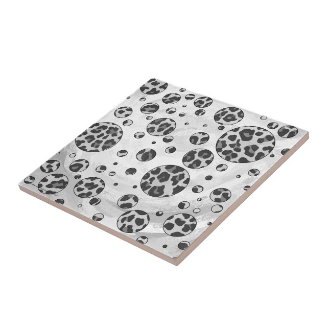 Polka Dot Leopard Black and White Design Tile (Side)