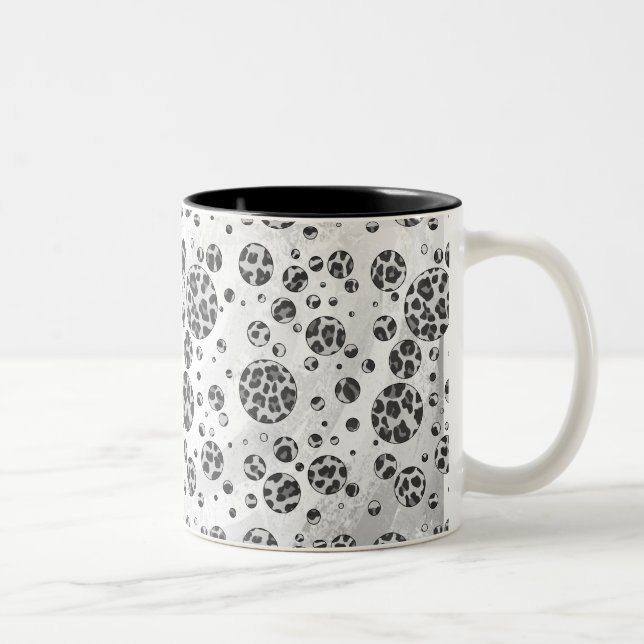 Polka Dot Leopard Black and White Design Two-Tone Coffee Mug (Right)