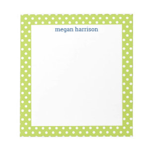 Polka Dot Lime Green Personalised Notepad