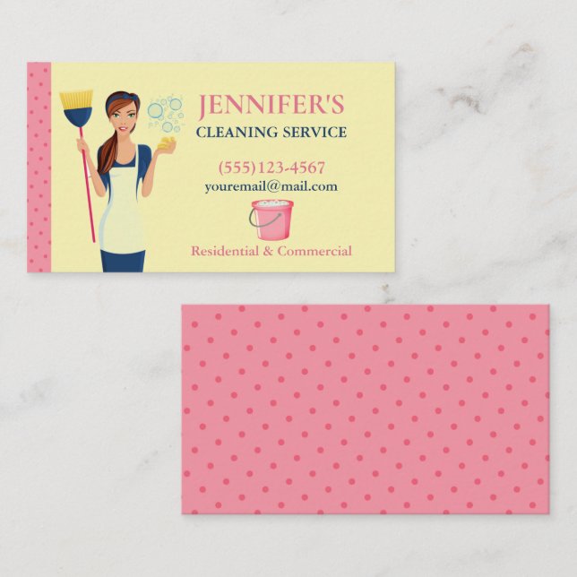 Polka Dot Maid House Cleaning Service Business Card (Front/Back)