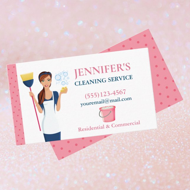 Polka Dot Maid House Cleaning Service Business Card (Creator Uploaded)