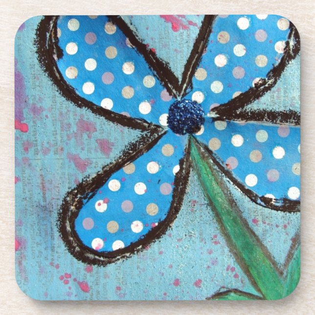 Polka Dot Mixed Media Flower Coaster (Front)