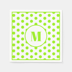 Polka Dot Monogram Initial Lime Green on White Napkin