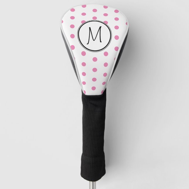  Polka Dot Monogram Pink  Golf Head Cover (Front)