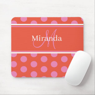 Polka Dot Monogram Script Pink Orange Girly Stripe Mouse Pad