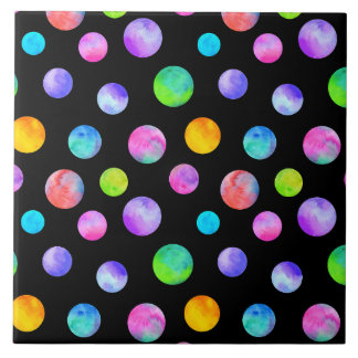 Polka dot multi colored watercolor  ceramic tile