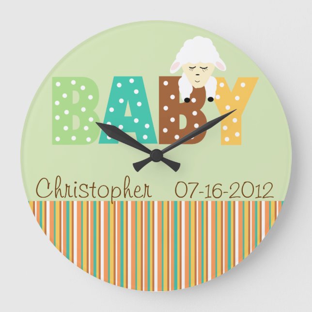 Polka Dot Multi Colour Personalised Baby Clock (Front)