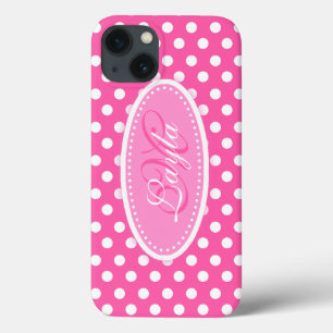 Polka dot named soft pink white iPhone 13 case