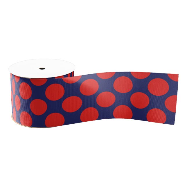 Polka Dot (Navy Blue & Red) Customisable Grosgrain Ribbon (Spool)