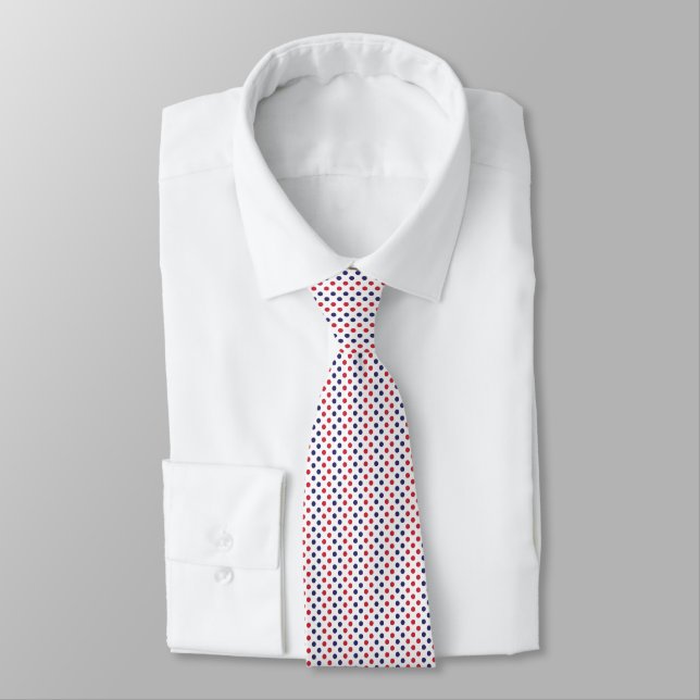 Polka Dot Navy Red Minimal Classic Tie (Tied)