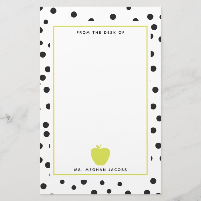 Polka Dot Neon Apple Teacher Stationery (Front)