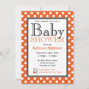 Polka Dot Orange Baby Shower Invitations