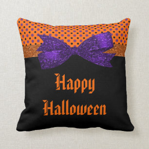 Polka Dot Orange Purple Black Halloween Cushion