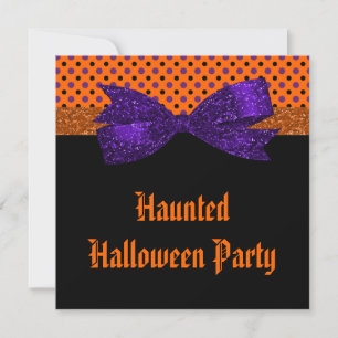 Polka Dot Orange Purple Black Halloween Invitation