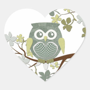 Polka Dot Owl in Tree Heart Sticker