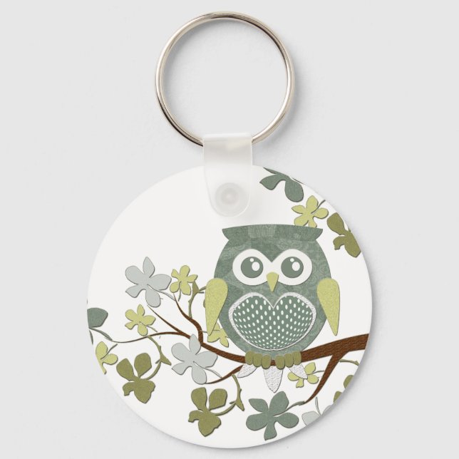 Polka Dot Owl in Tree Key Ring (Front)