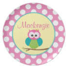 Polka Dot Owl - Personalised Melamine Plate