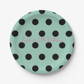 Polka Dot Party 13th Birthday - Green & Black Dot Paper Plate