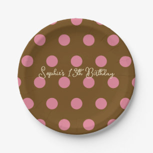 Polka Dot Party 13th Birthday - Pink & Brown Dot Paper Plate