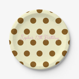Polka Dot Party 13th Birthday - Yellow & Brown Dot Paper Plate