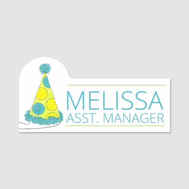 Polka Dot Party Hat Birthday Celebration Name Tag (Front)