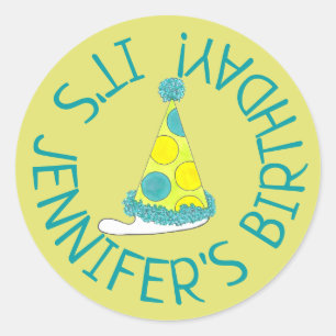 Polka Dot Party Hat Personalised Birthday Party Classic Round Sticker