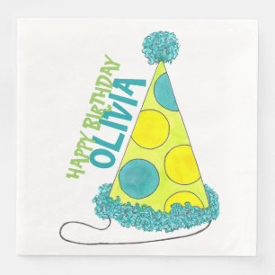 Polka Dot Party Hats Happy Birthday Celebration Napkin