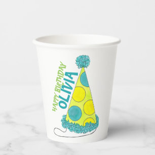 Polka Dot Party Hats Happy Birthday Celebration Paper Cups