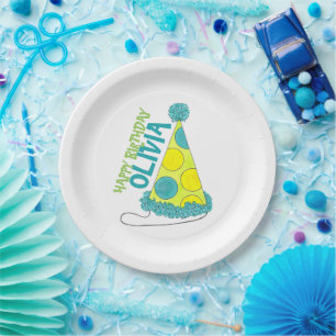 Polka Dot Party Hats Happy Birthday Celebration Paper Plate