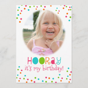 Polka Dot Party Hooray Birthday Photo Invitation