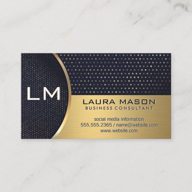 Polka Dot Patter | Gold Metallic Colour Block Business Card (Front)
