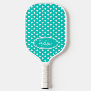 Polka dot pattern aqua name inital pickleball paddle
