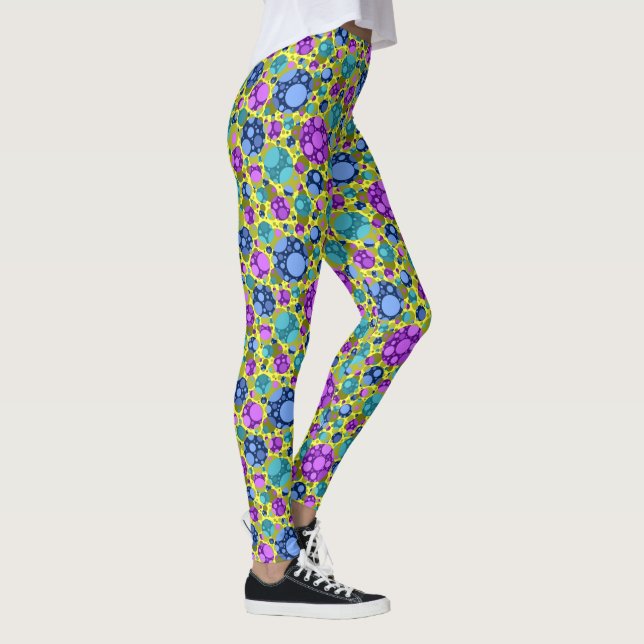 Polka Dot Pattern in Pink Blue Teal -  Leggings (Right)