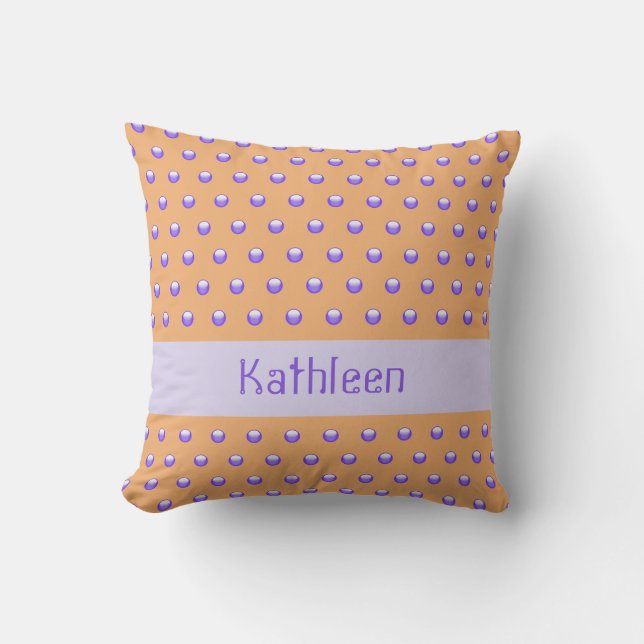 Polka Dot Pattern Modern Blue and Peach Spotted Cushion (Front)