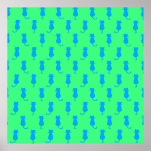 Polka Dot Pattern Pop Art Cat In Blue and Lime Poster