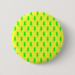 Polka Dot Pattern Pop Art Cat In Lime and Yellow 6 Cm Round Badge