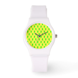 Polka Dot Pattern Pop Art Cat In Lime and Yellow Watch