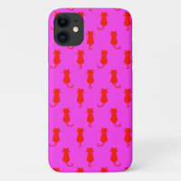 Polka Dot Pattern Pop Art Cat In Red and Hot Pink.