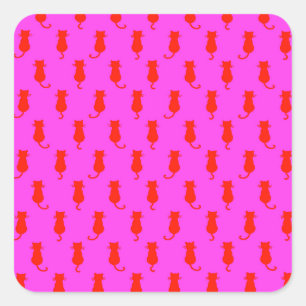 Polka Dot Pattern Pop Art Cat In Red and Hot Pink. Square Sticker