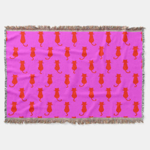 Polka Dot Pattern Pop Art Cat In Red and Hot Pink. Throw Blanket