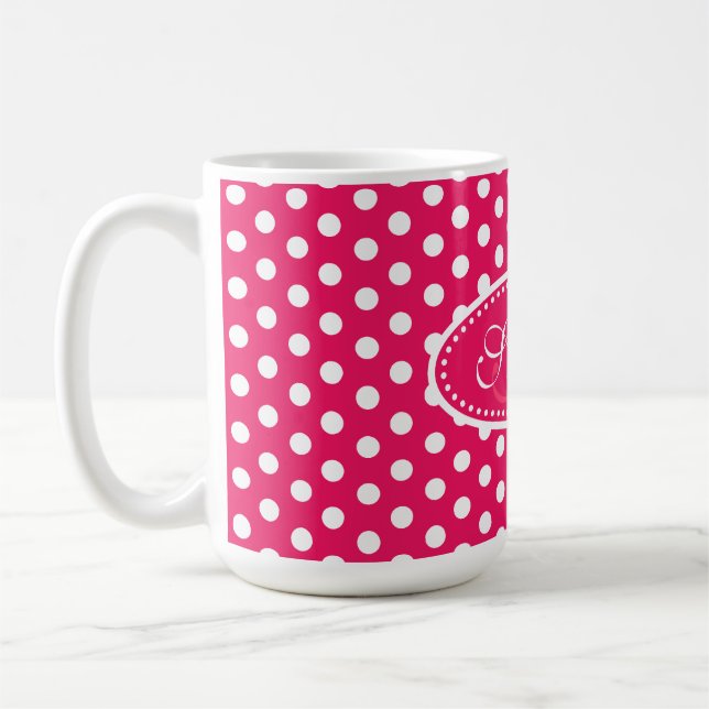 Polka dot pattern red pink & white mug (Left)