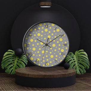 Polka Dot Pattern Yellow Grey Clock