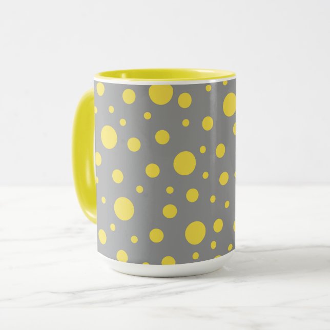 Polka Dot Pattern Yellow Grey Mug (Front Left)