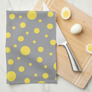 Polka Dot Pattern Yellow Grey Tea Towel